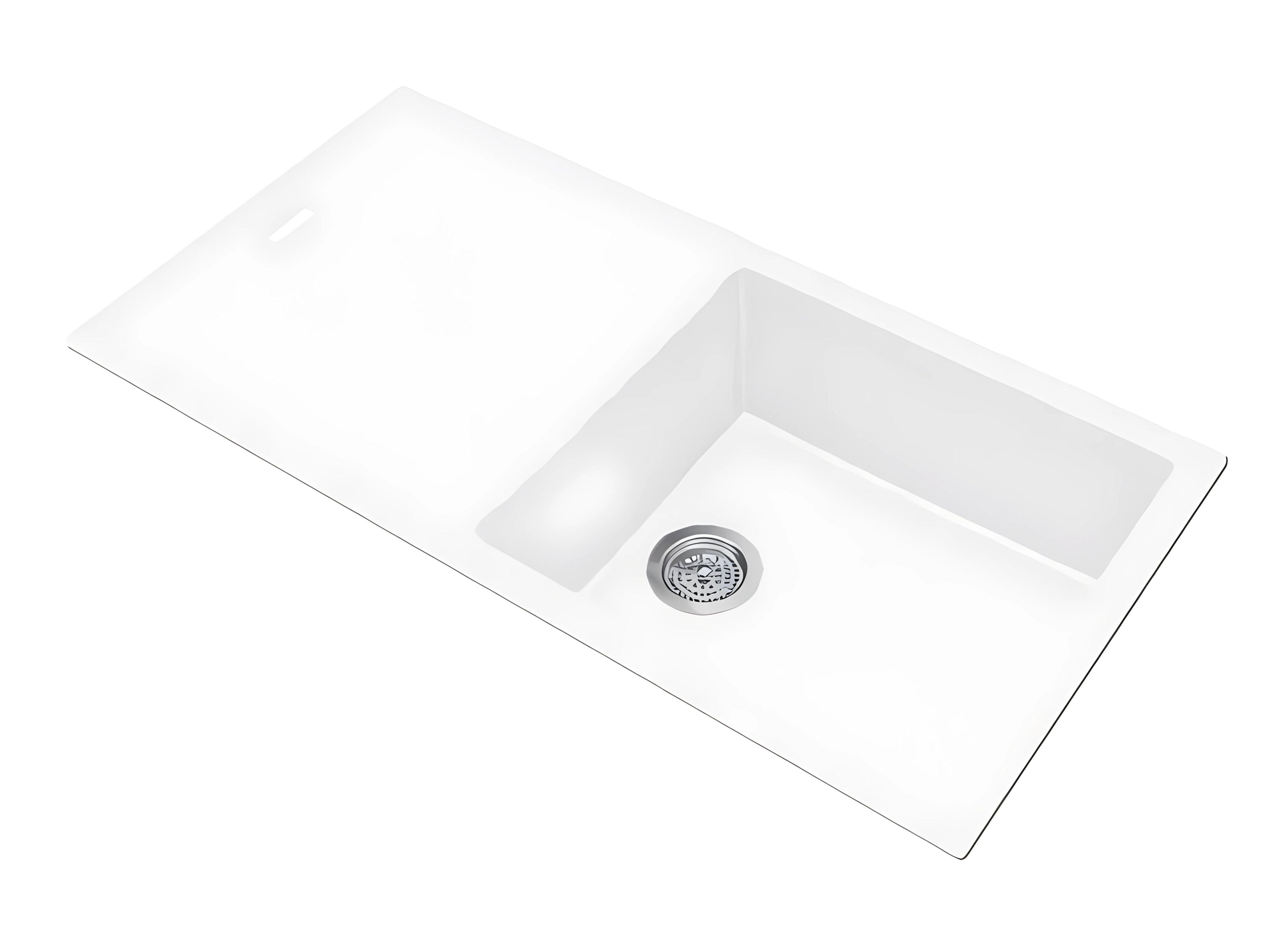 AQUAPERLA GRANITE SINGLE BOWL DRAINBOARD KITCHEN SINK WHITE 1000MM