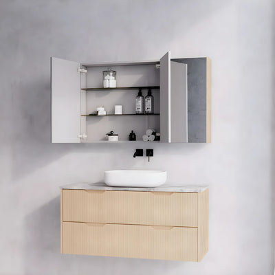 RIVA GENEVA AMERICAN OAK FLUTED MIRROR CABINET 1200X720MM