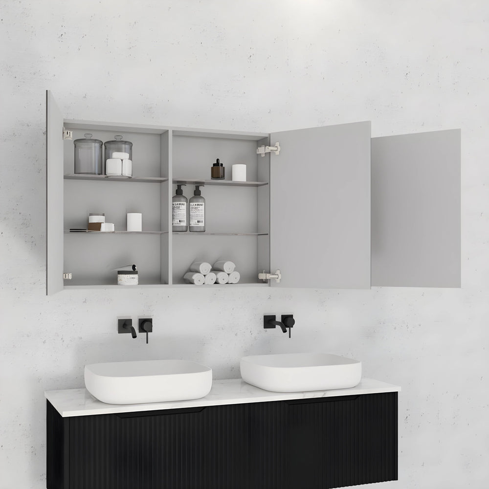 RIVA GENEVA MATTE BLACK FLUTED MIRROR CABINET 1500X720MM