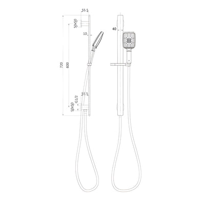 IKON SETO RAIL SHOWER WITH INTEGRATED WATER INLET CHROME
