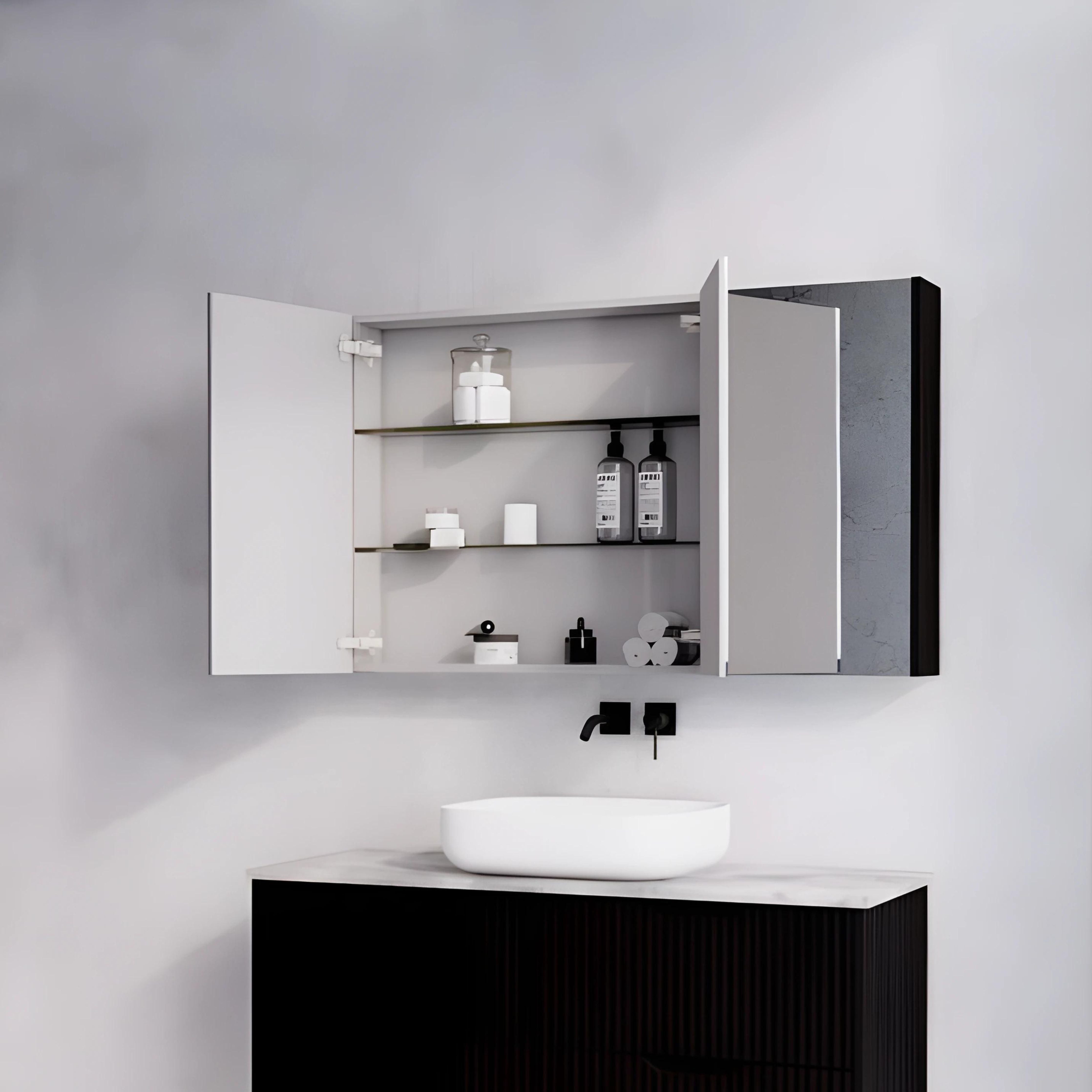 RIVA GENEVA MATTE BLACK FLUTED MIRROR CABINET 1200X720MM