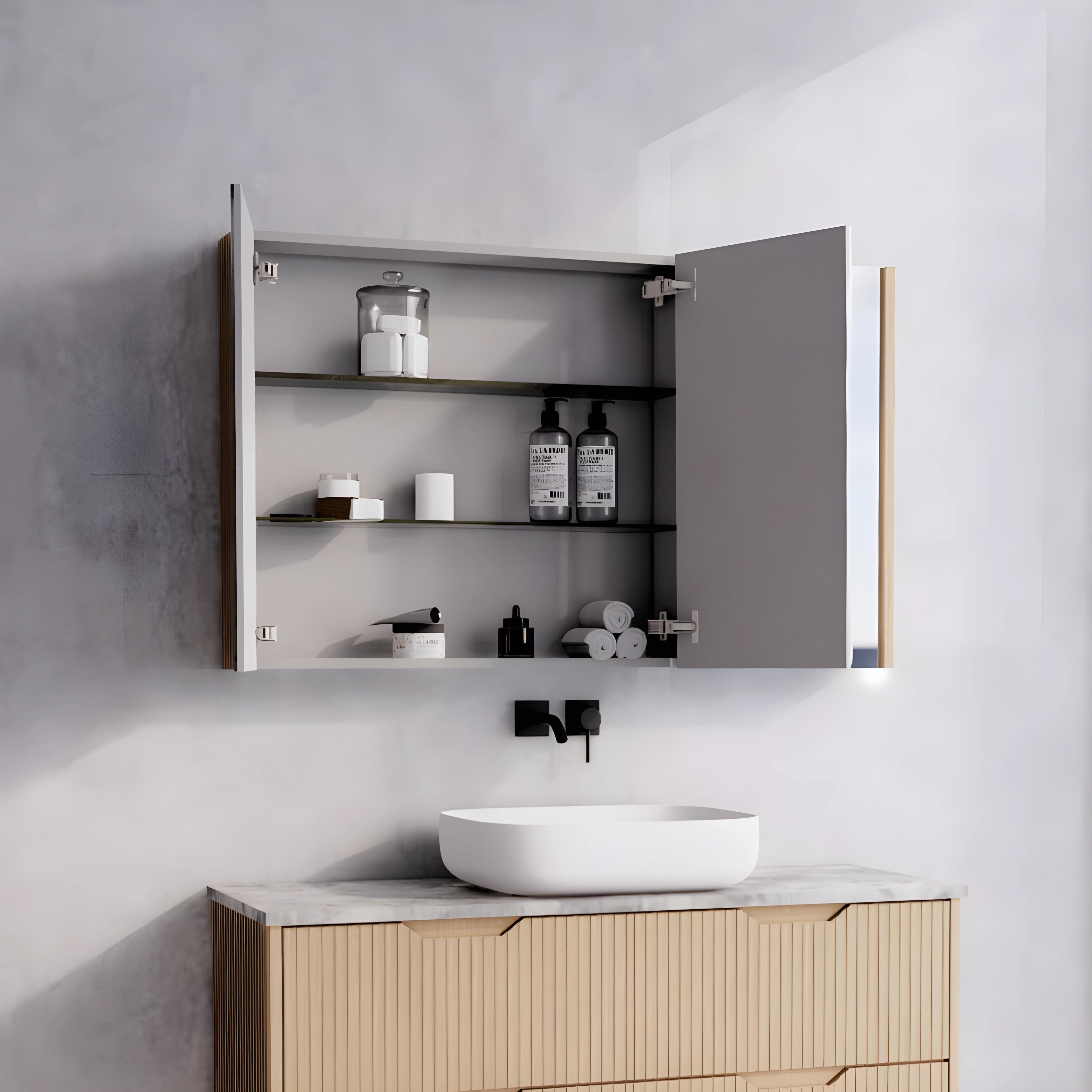 RIVA GENEVA AMERICAN OAK FLUTED MIRROR CABINET 1200X720MM