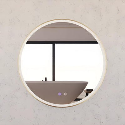 RIVA R3 FRAMED ROUND LED MIRROR 3 COLOUR LIGHTS GOLD 800X800MM
