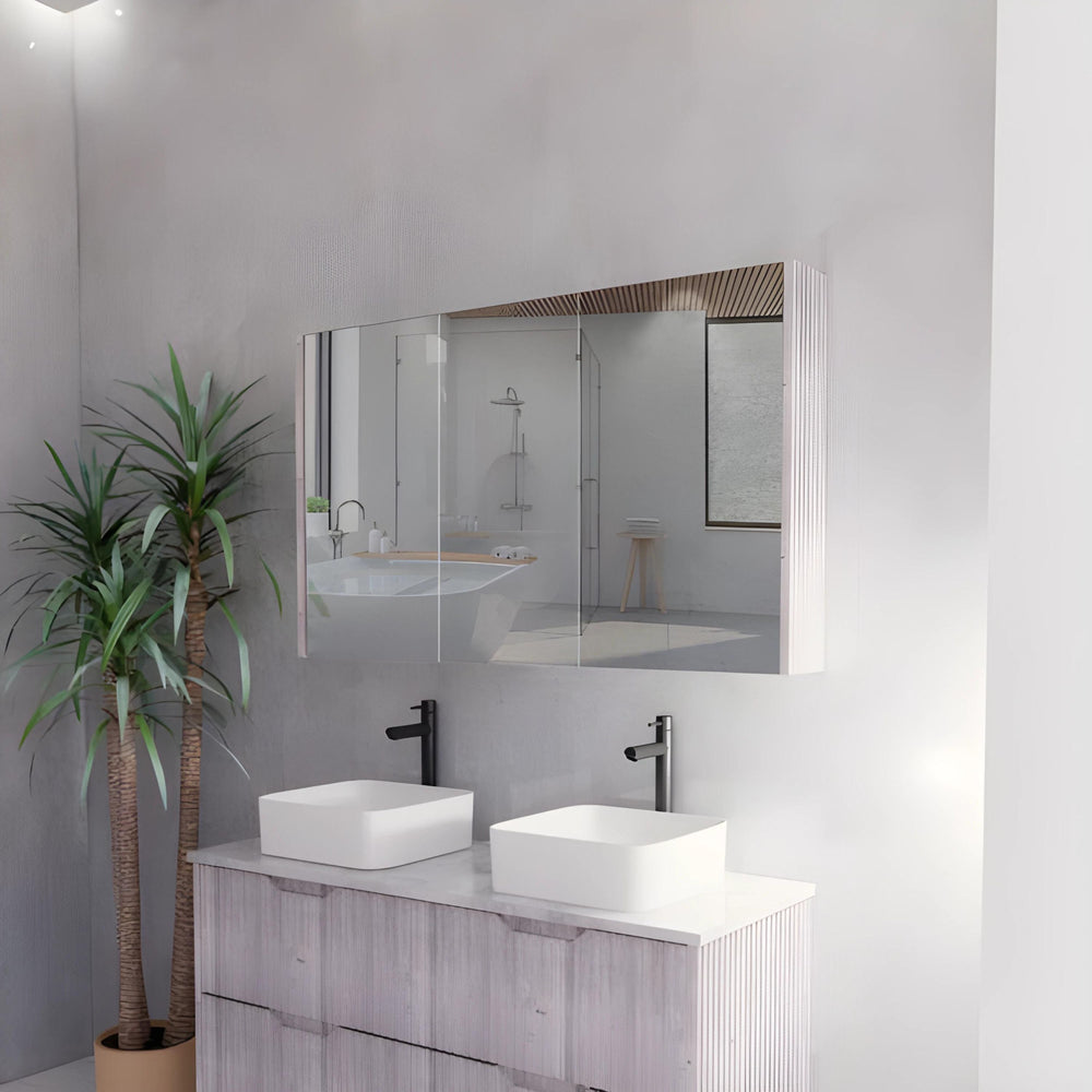 RIVA GENEVA WHITE OAK FLUTED MIRROR CABINET 1200X720MM