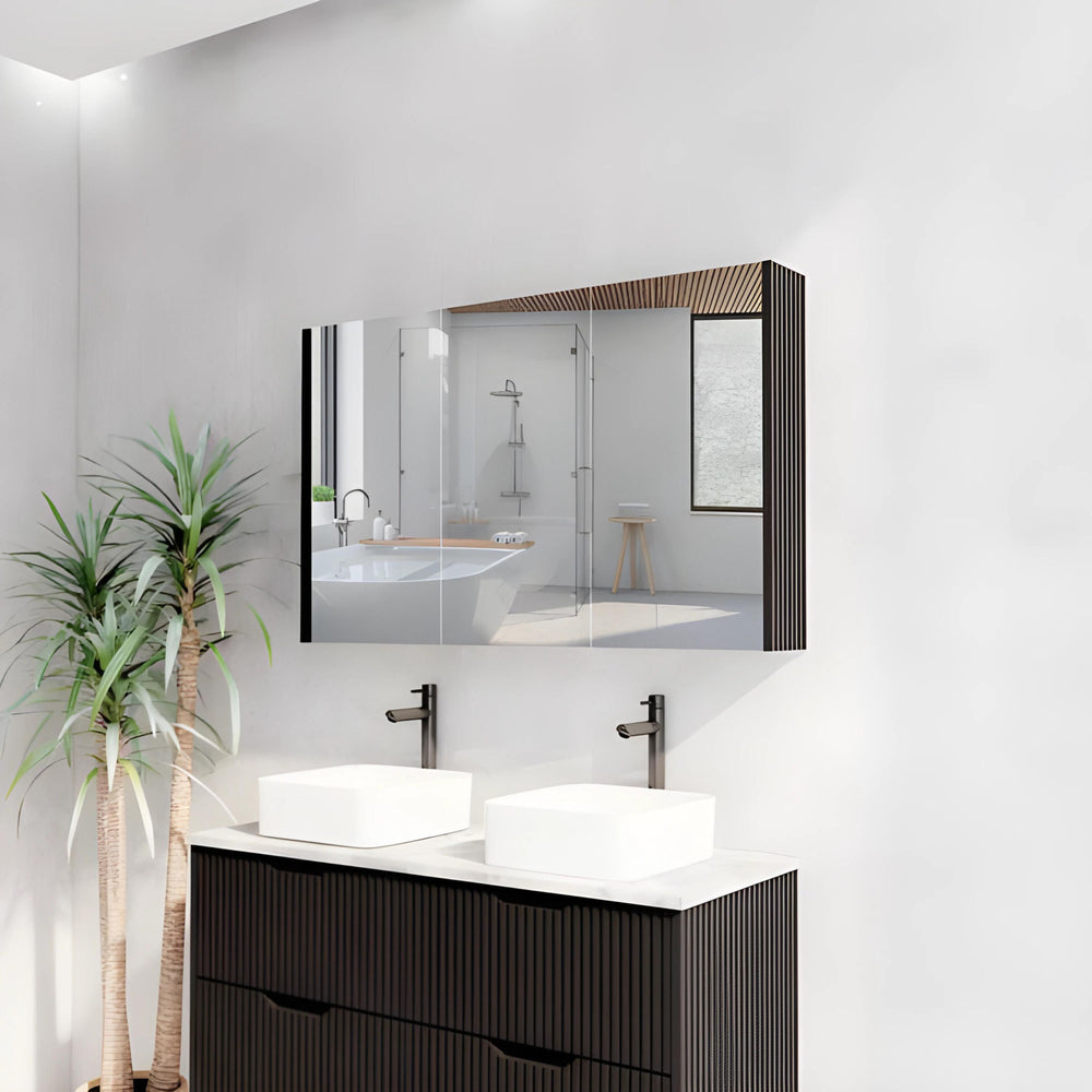 RIVA GENEVA MATTE BLACK FLUTED MIRROR CABINET 1200X720MM