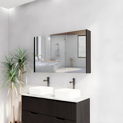 RIVA GENEVA MATTE BLACK FLUTED MIRROR CABINET 1200X720MM