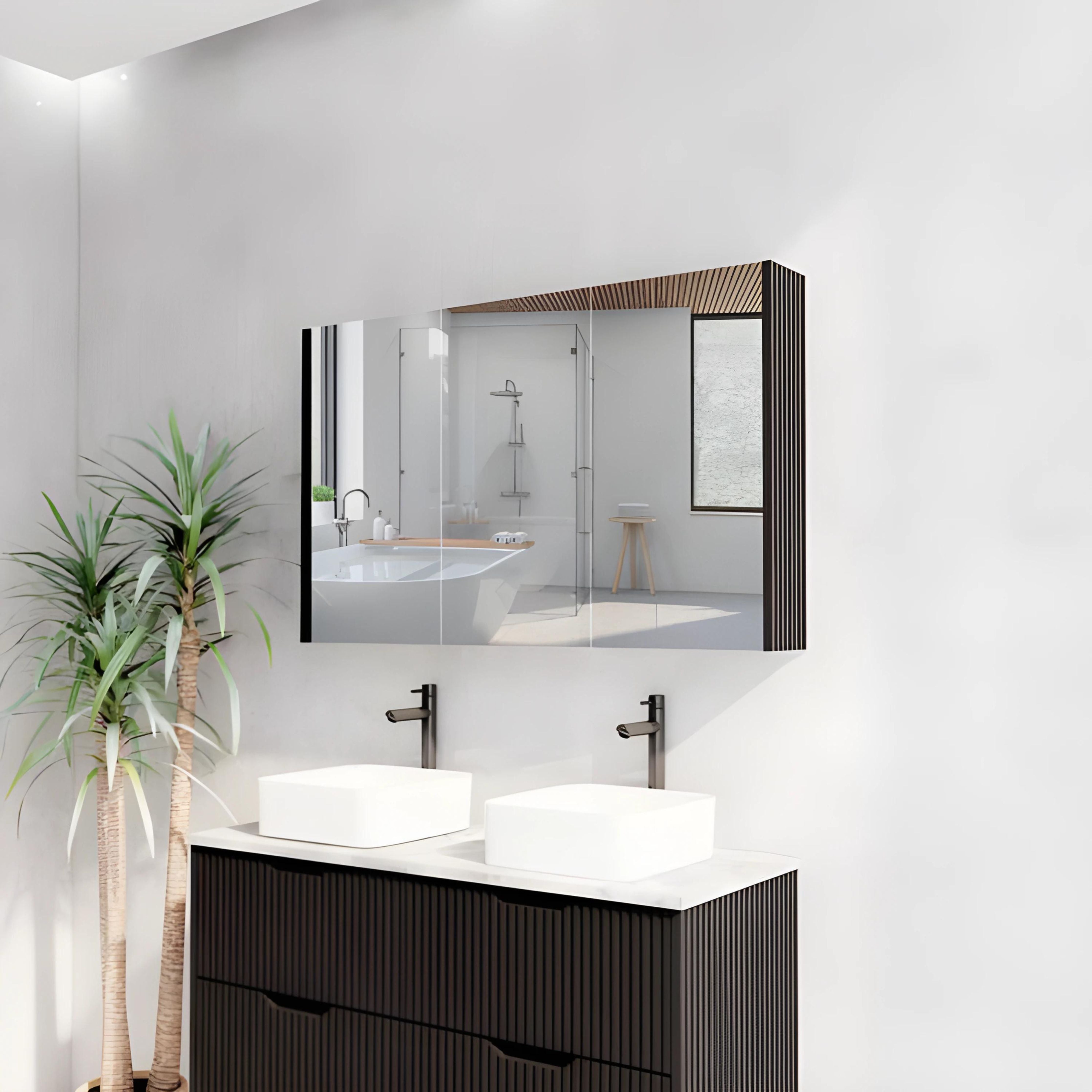 RIVA GENEVA MATTE BLACK FLUTED MIRROR CABINET 1200X720MM