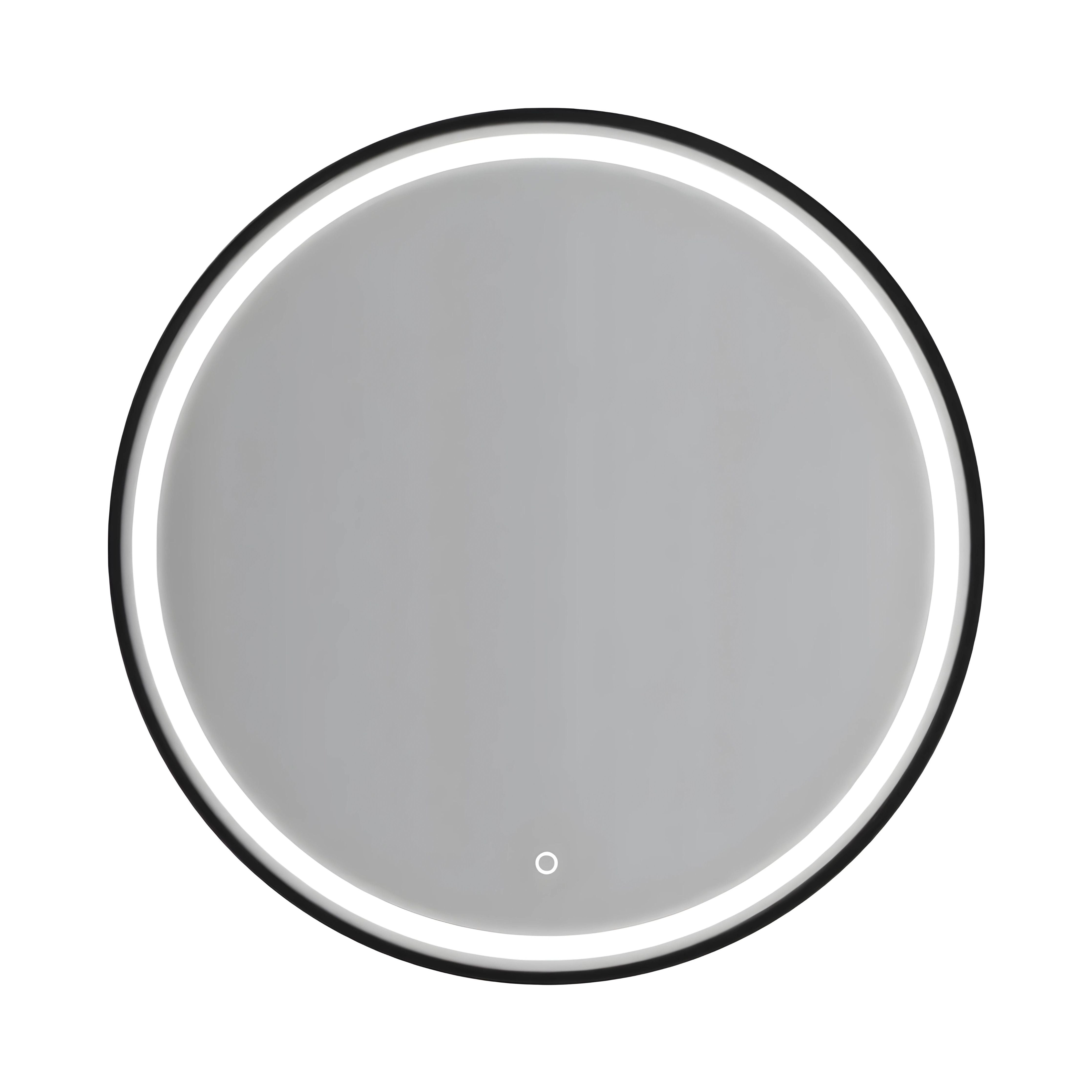 AQUAPERLA ROUND FRAMED LED MIRROR 3 COLOUR LIGHTS BLACK 900MM