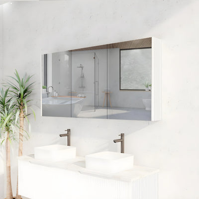 RIVA GENEVA MATTE WHITE FLUTED MIRROR CABINET 1500X720MM