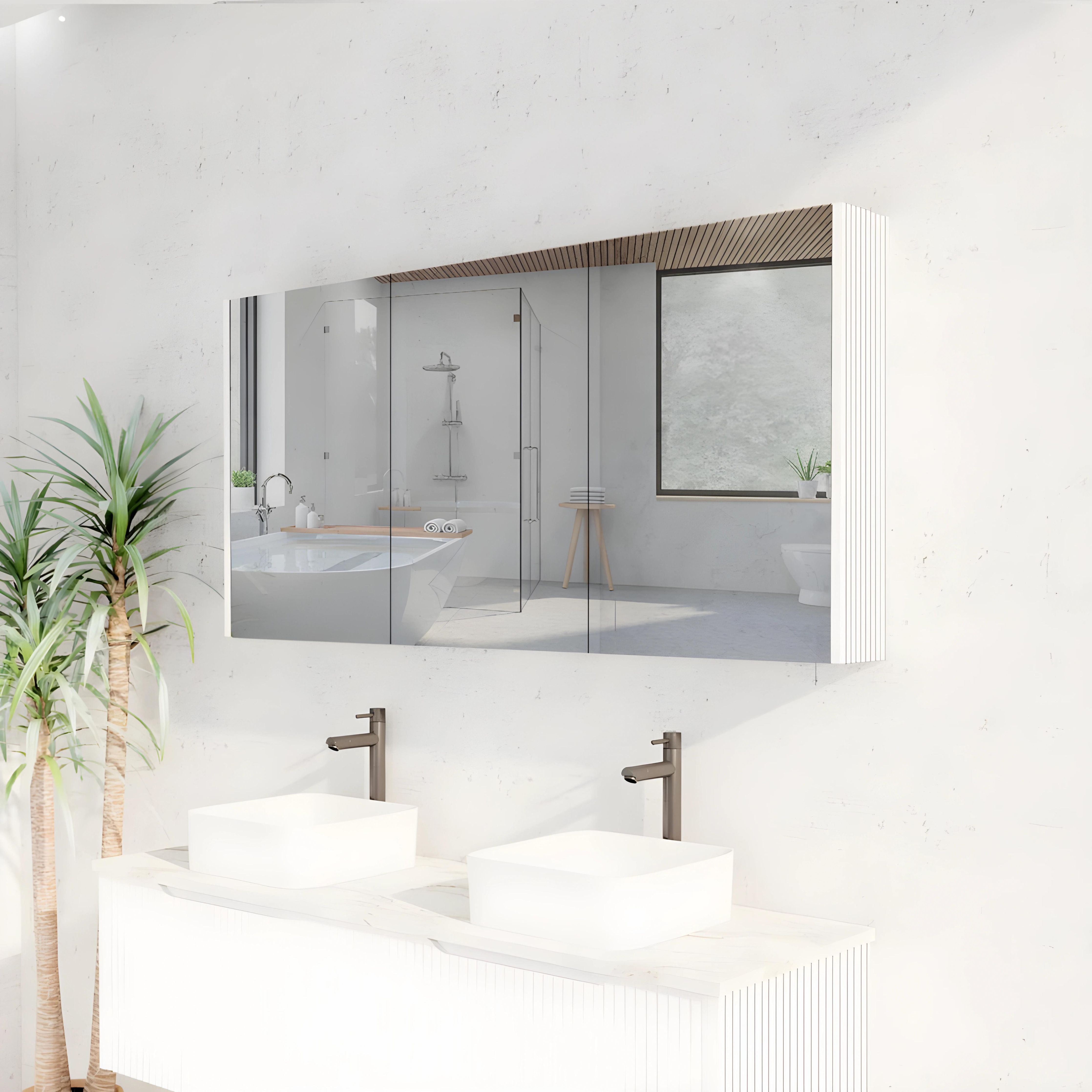 RIVA GENEVA MATTE WHITE FLUTED MIRROR CABINET 1500X720MM