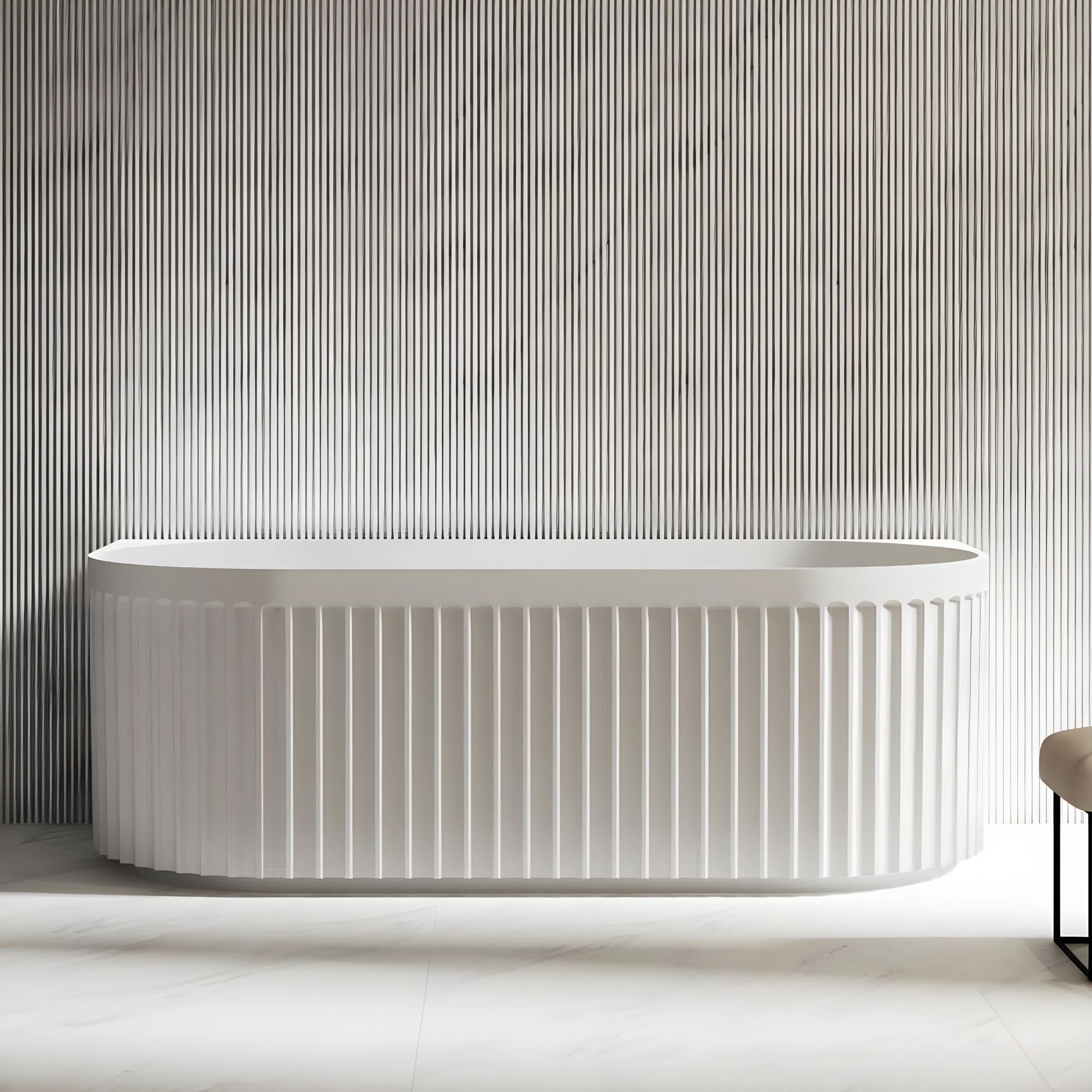 RIVA ROMA FLUTED BACK TO WALL BATHTUB GLOSS WHITE (AVAILABLE IN 1500MM AND 1700MM)