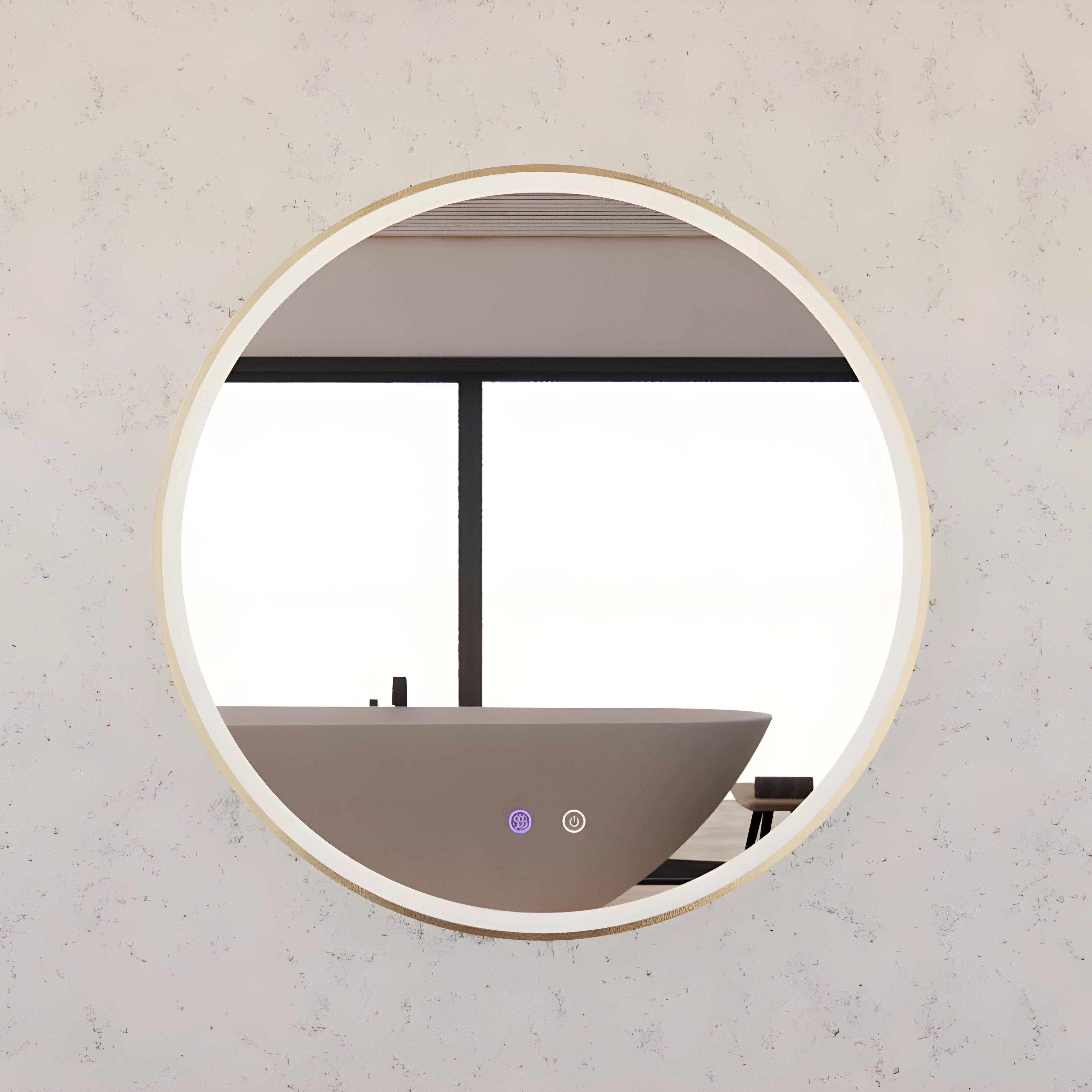 RIVA R3 FRAMED ROUND LED MIRROR 3 COLOUR LIGHTS GOLD 600X600MM