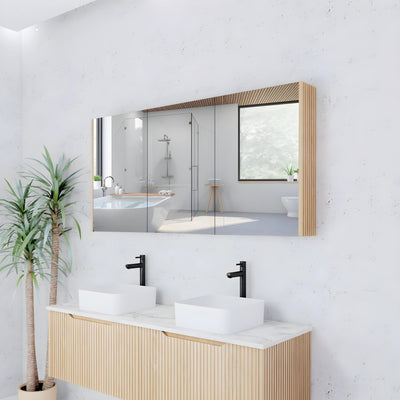 RIVA GENEVA AMERICAN OAK FLUTED MIRROR CABINET 1500X720MM