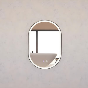 RIVA O1 FRAMED OVAL LED MIRROR 3 COLOUR LIGHTS BLACK 600X900MM