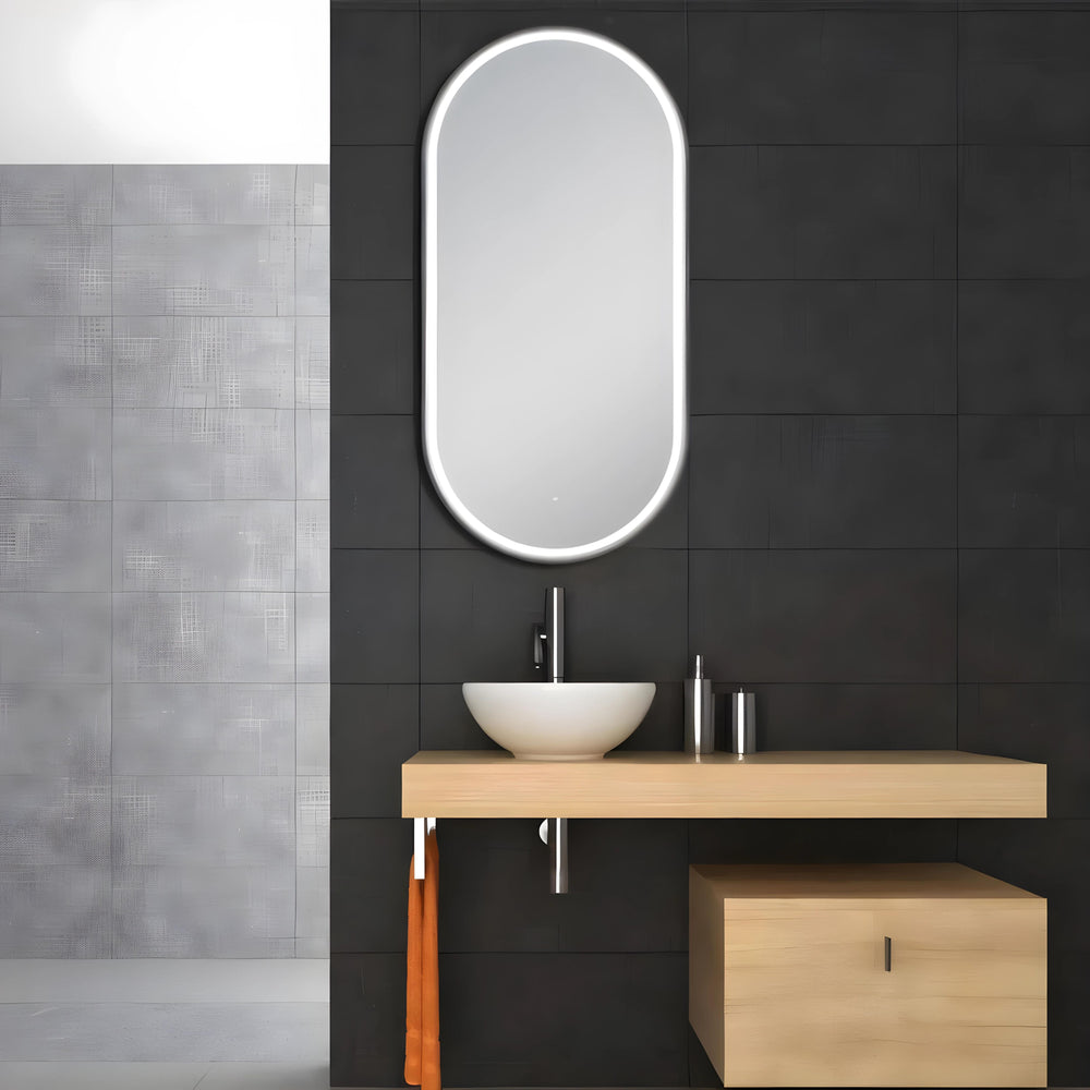 AQUAPERLA OVAL NON LUMINOUS FRAMED LED MIRROR MATTE BLACK 500X1000MM
