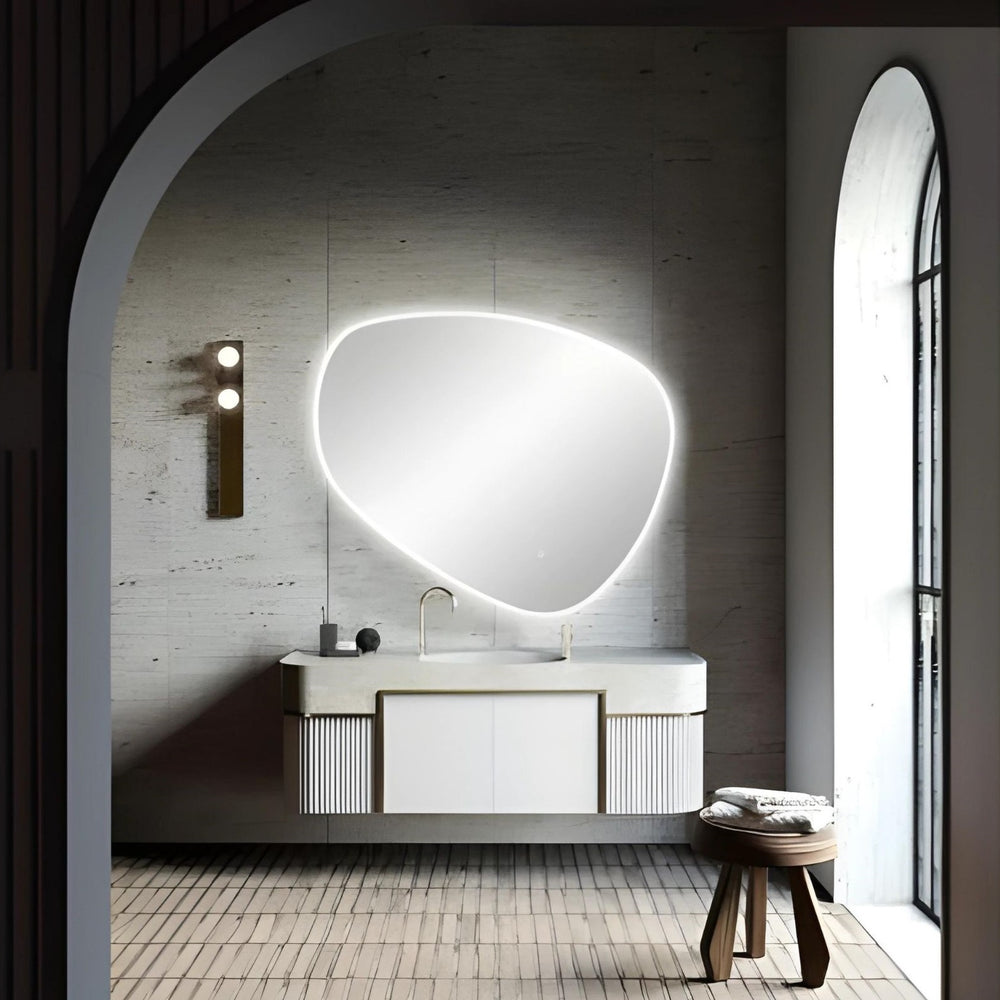 AQUAPERLA ASYMMETRICAL ACRYLIC LED MIRROR 3 COLOUR LIGHTS CHROME 1000X844MM