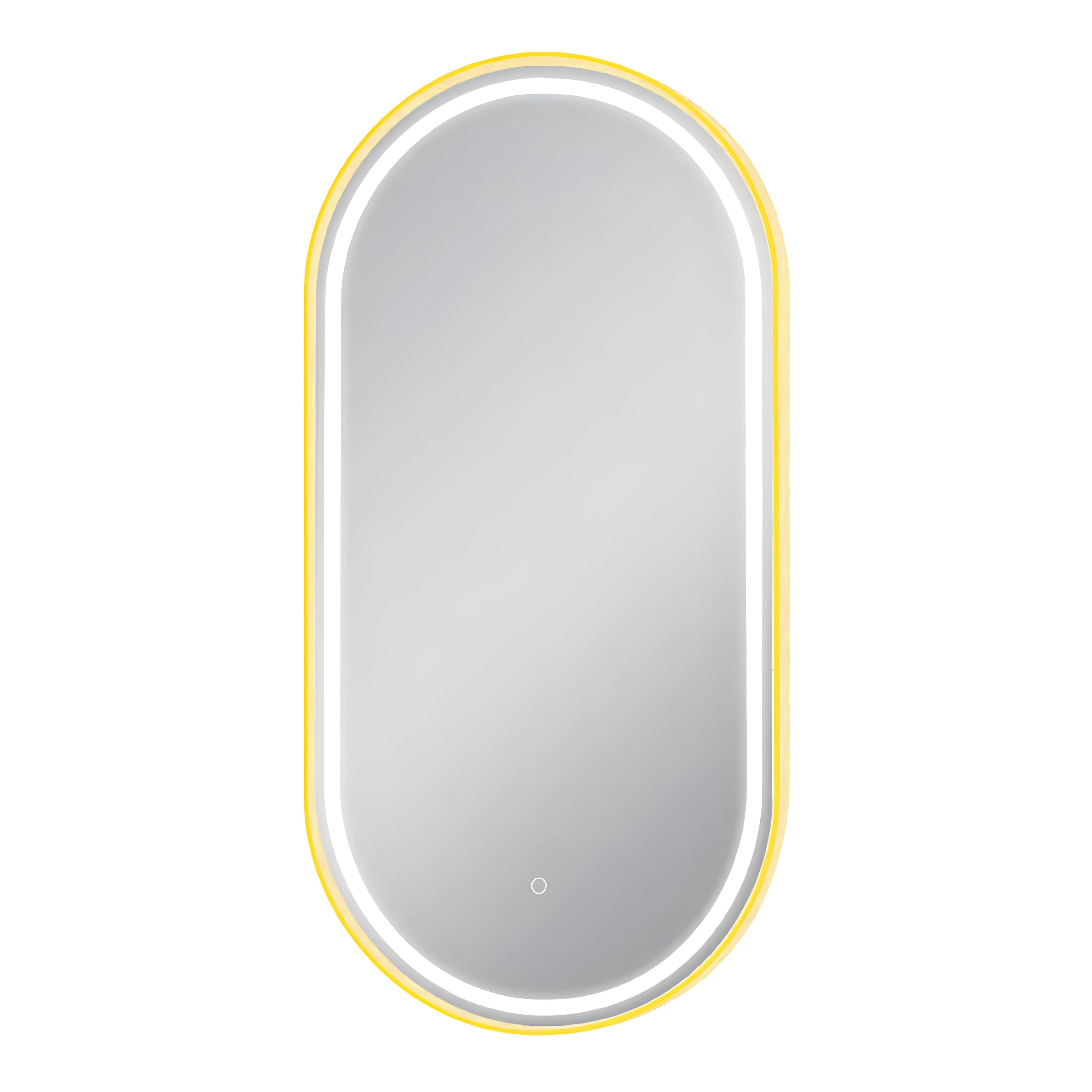 AQUAPERLA OVAL NON LUMINOUS FRAMED LED MIRROR MATTE BRUSHED GOLD 500X1000MM