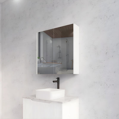 RIVA GENEVA MATTE WHITE FLUTED MIRROR CABINET 750X720MM