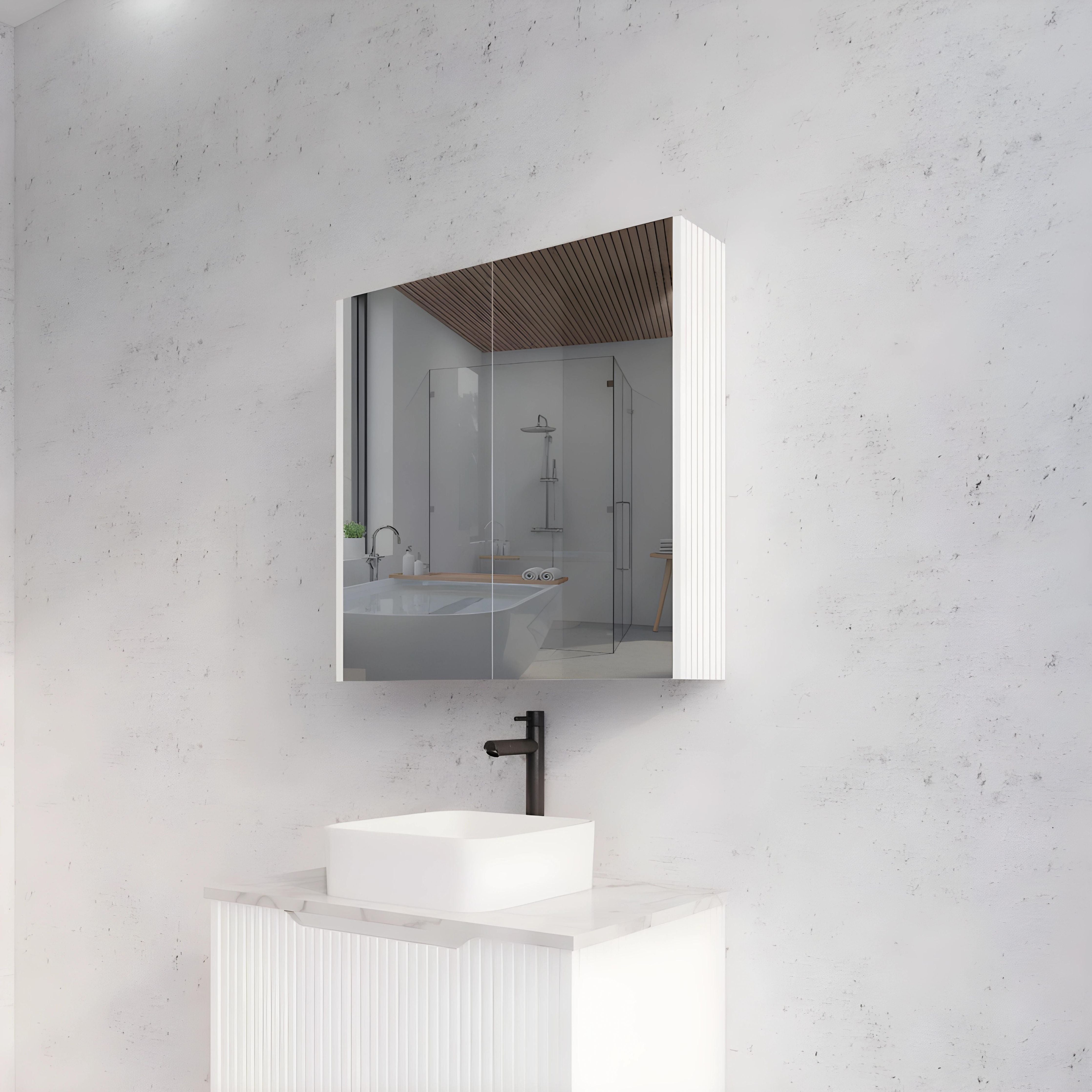 RIVA GENEVA MATTE WHITE FLUTED MIRROR CABINET 750X720MM