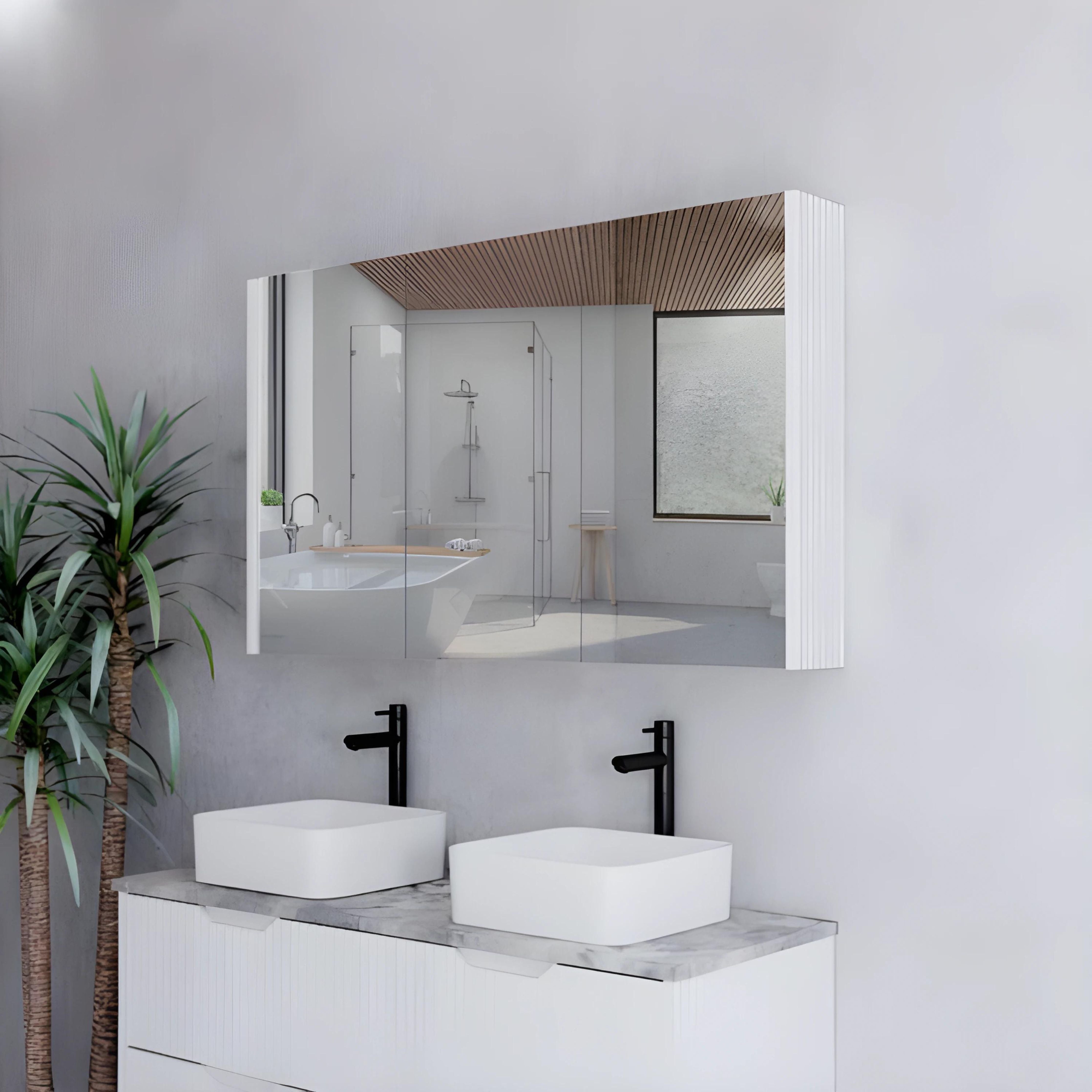 RIVA GENEVA MATTE WHITE FLUTED MIRROR CABINET 1200X720MM