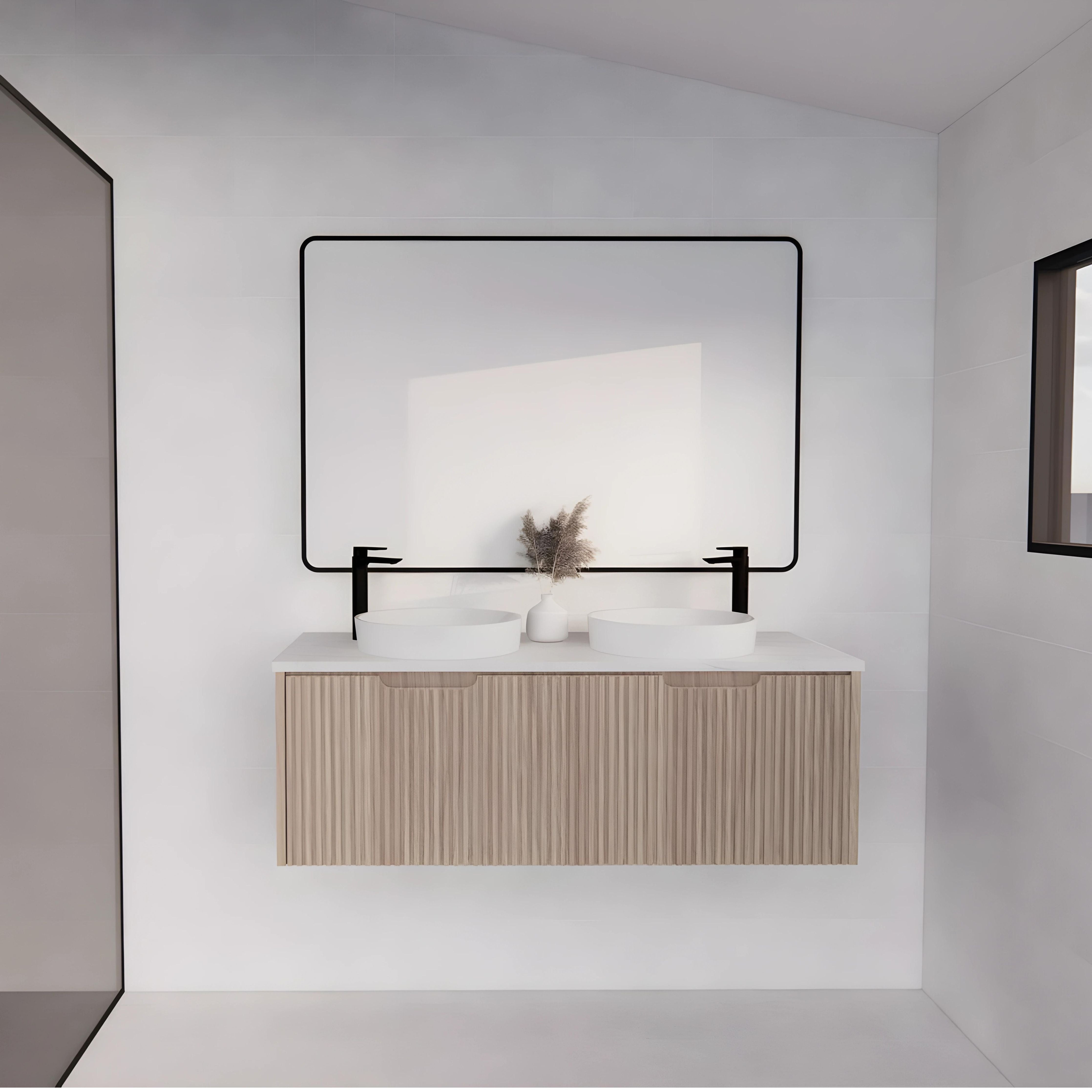 RIVA VIENNA AMERICAN OAK 1200MM DOUBLE BOWL WALL HUNG VANITY