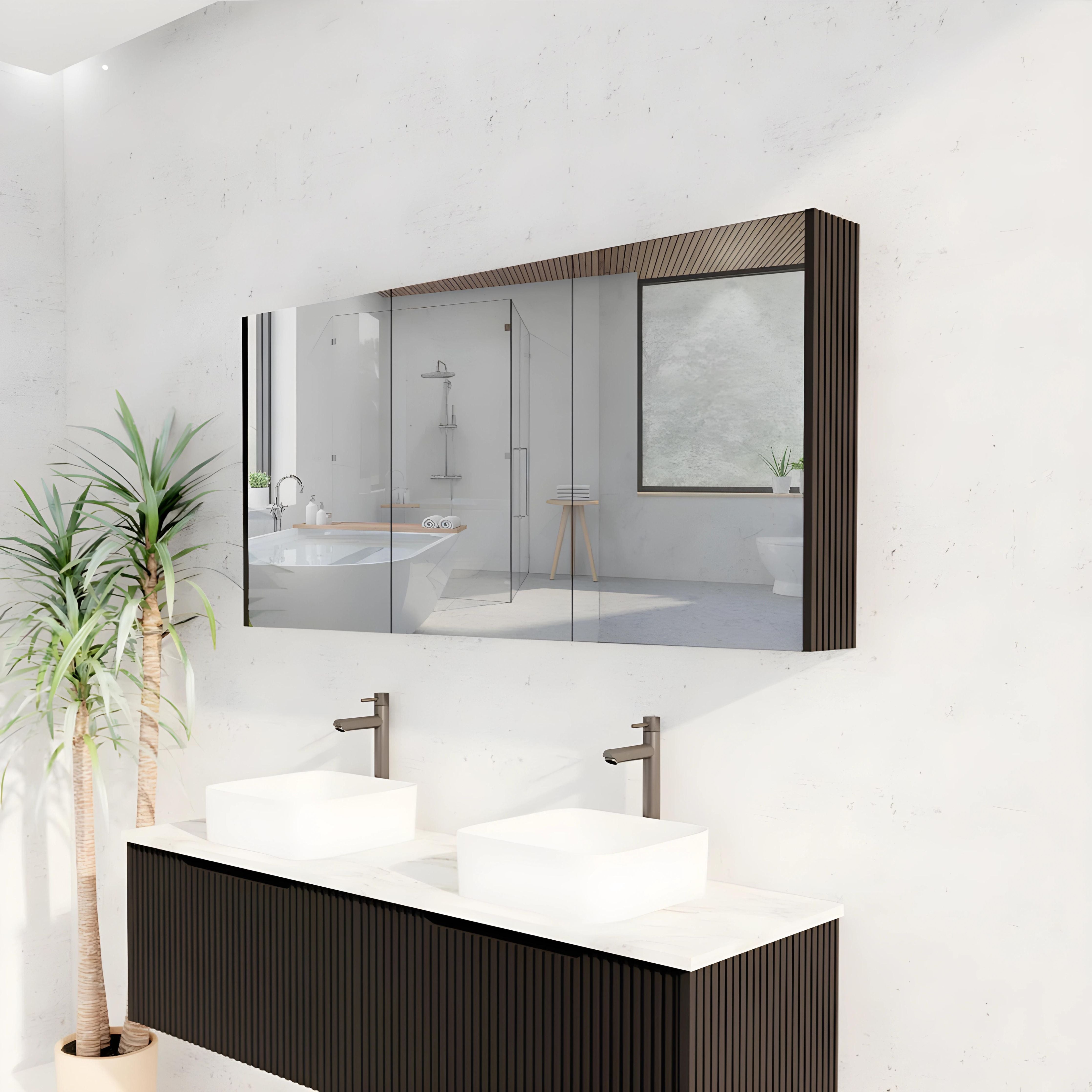 RIVA GENEVA MATTE BLACK FLUTED MIRROR CABINET 1500X720MM