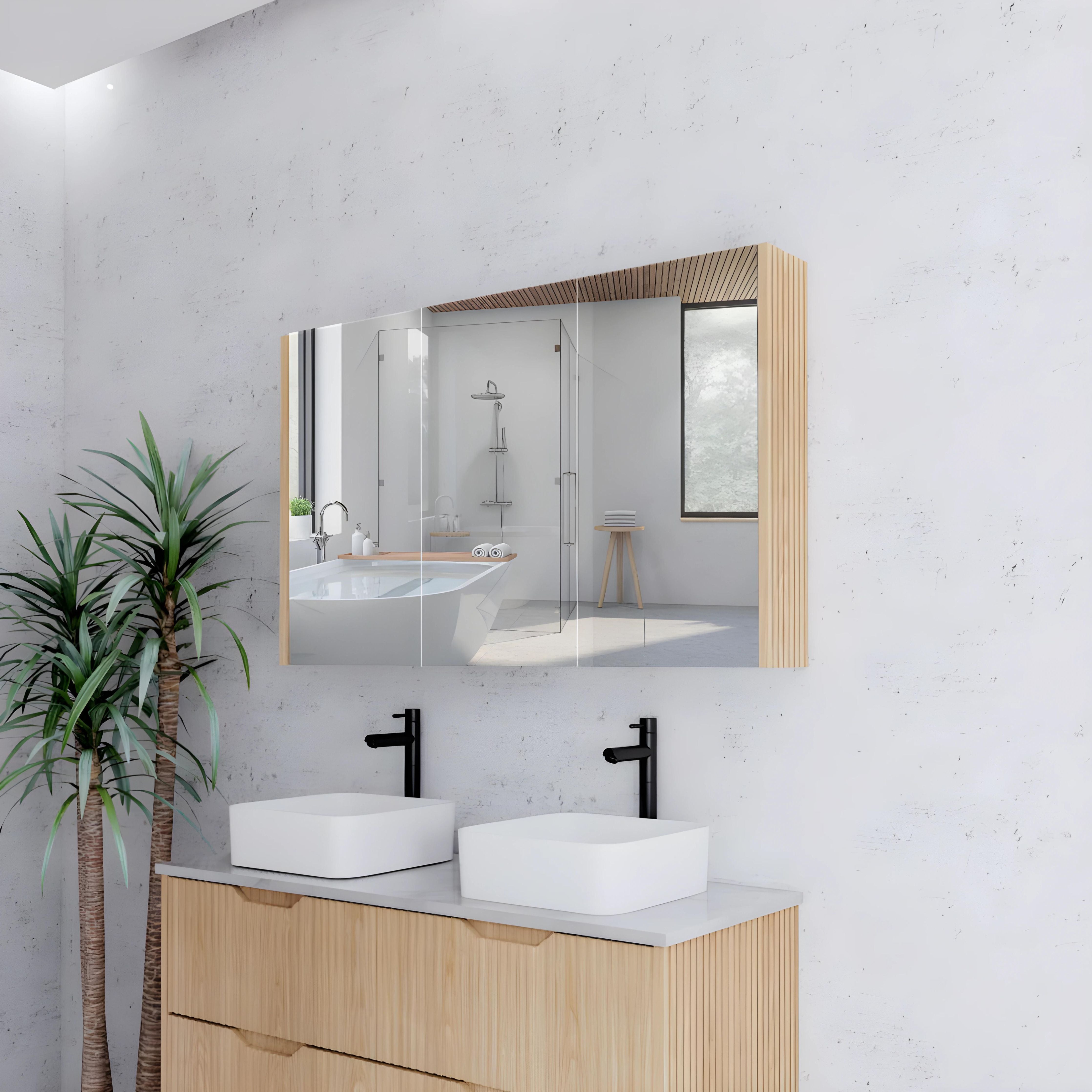 RIVA GENEVA AMERICAN OAK FLUTED MIRROR CABINET 1200X720MM