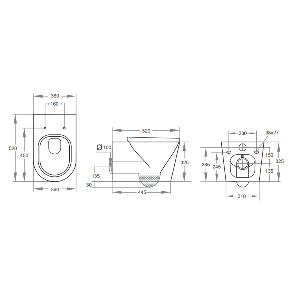 VITO RAINIA RIMLESS WALL HUNG TOILET PAN MATTE WHITE