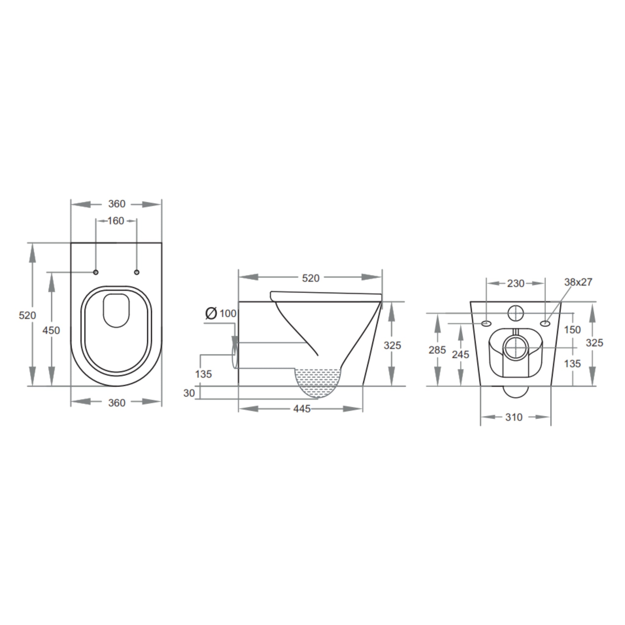 VITO RAINIA RIMLESS WALL HUNG TOILET PAN MATTE WHITE