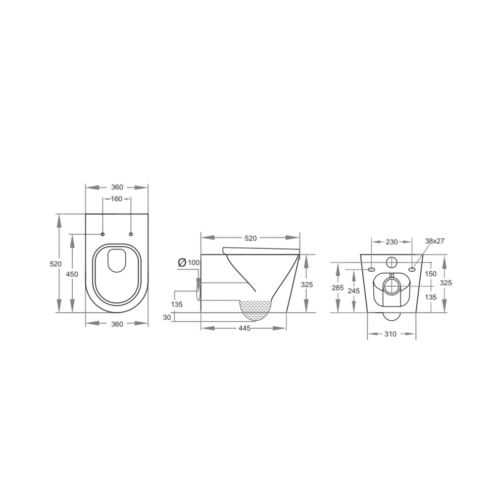 VITO RAINIA RIMLESS WALL HUNG TOILET PAN MATTE BLACK