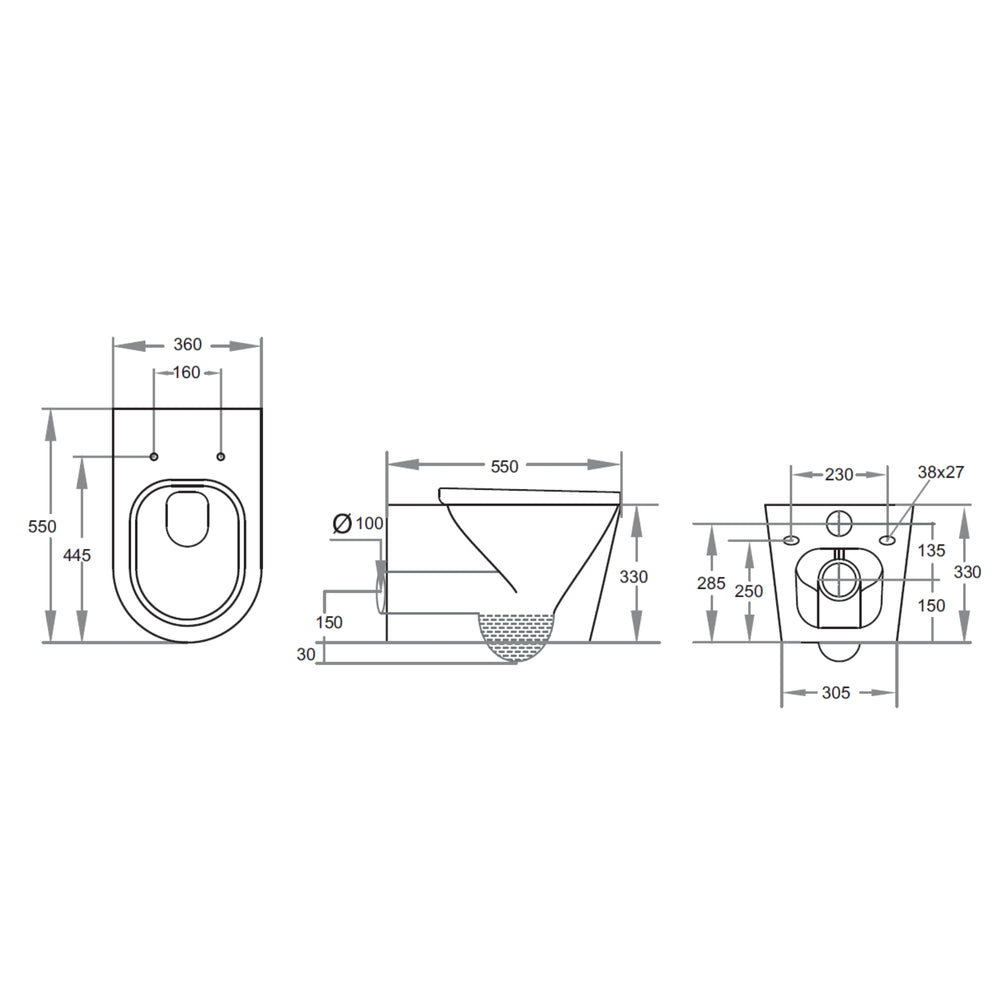 VITO AQUALIS RIMLESS WALL HUNG TOILET PAN GLOSS WHITE