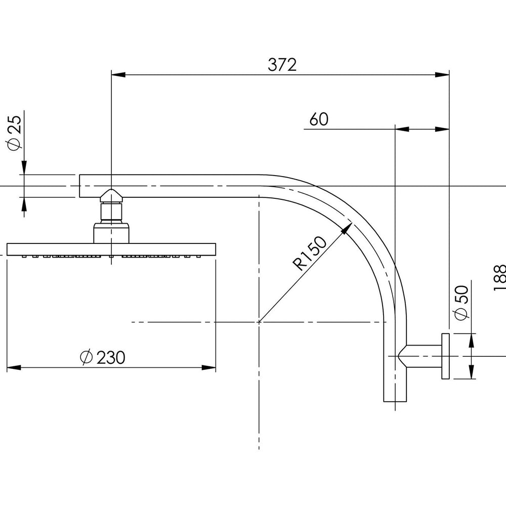 PHOENIX VIVID HIGH-RISE SHOWER ARM AND ROUND ROSE 230MM CHROME