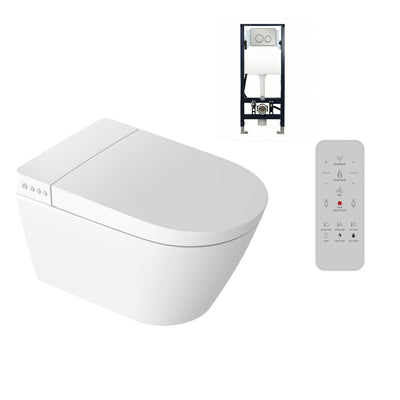 ZUMI NOVUS WALL HUNG SMART TOILET PACKAGE W/ INWALL CISTERN PUSH BUTTON AND REMOTE CONTROL (D-SHAPE) WHITE