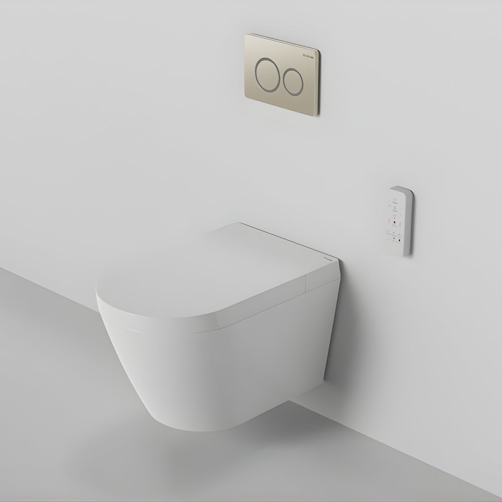 ZUMI NOVUS WALL HUNG SMART TOILET PACKAGE W/ INWALL CISTERN PUSH BUTTON AND REMOTE CONTROL (D-SHAPE) WHITE