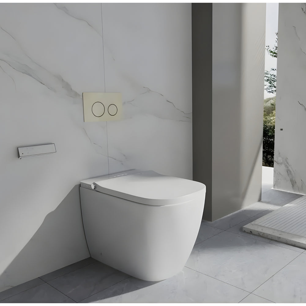 ZUMI NOVUS WALL FACED SMART TOILET PACKAGE W/ INWALL CISTERN PUSH BUTTON AND REMOTE CONTROL (D-SHAPE) WHITE