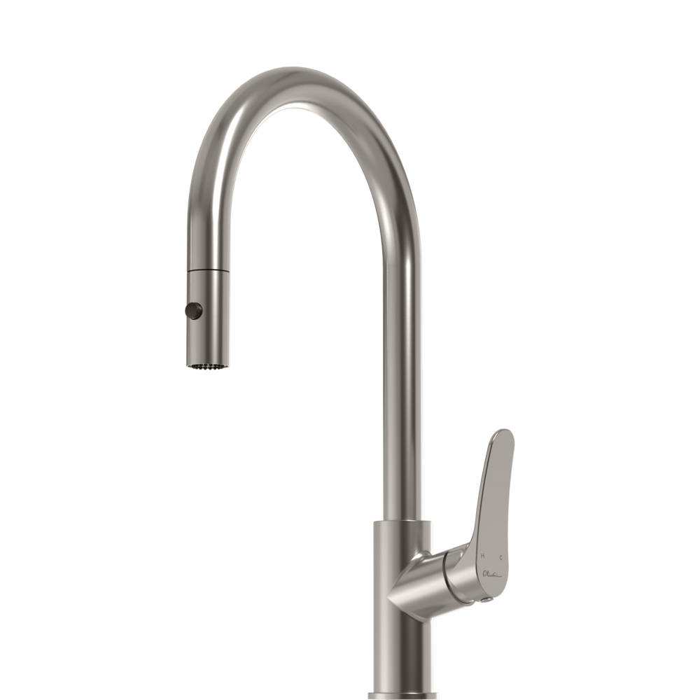 OLIVERI VERONA PULL OUT GOOSE NECK SPRAY MIXER 431MM BRUSHED NICKEL