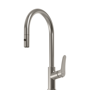 OLIVERI VERONA PULL OUT GOOSE NECK SPRAY MIXER 431MM BRUSHED NICKEL