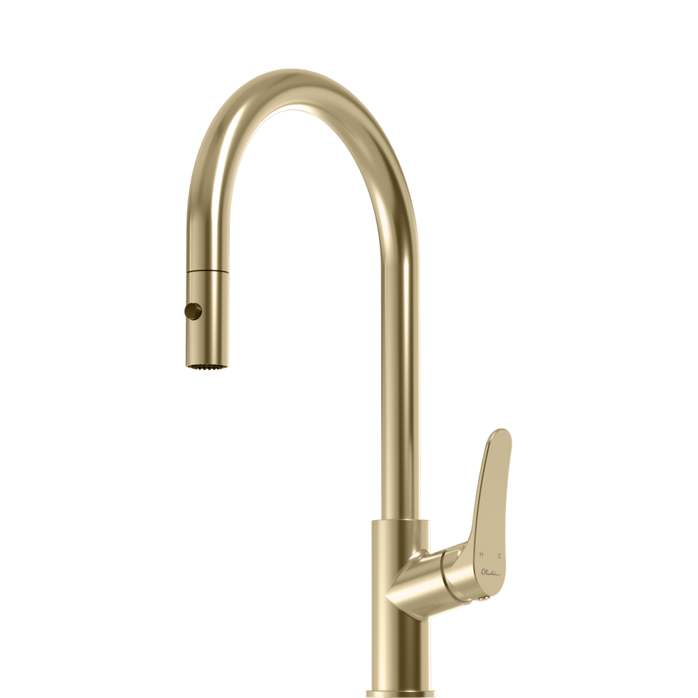 OLIVERI VERONA PULL OUT GOOSE NECK SPRAY MIXER 431MM CLASSIC GOLD