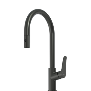 OLIVERI VERONA PULL OUT GOOSE NECK SPRAY MIXER 431MM GUN METAL