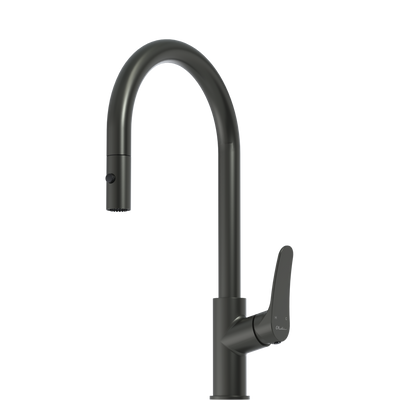 OLIVERI VERONA LEAD FREE PULL OUT GOOSE NECK SPRAY MIXER 431MM GUN METAL