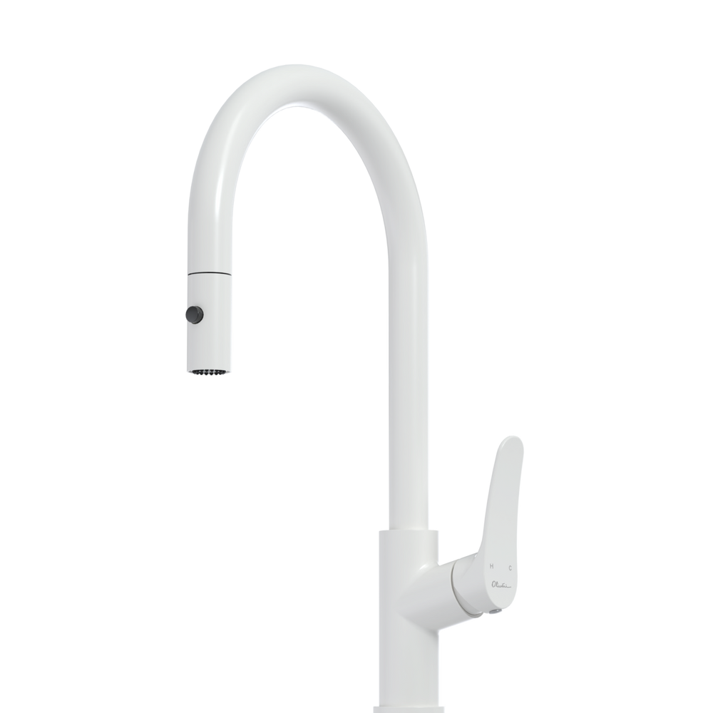 OLIVERI VERONA PULL OUT GOOSE NECK SPRAY MIXER 431MM WHITE