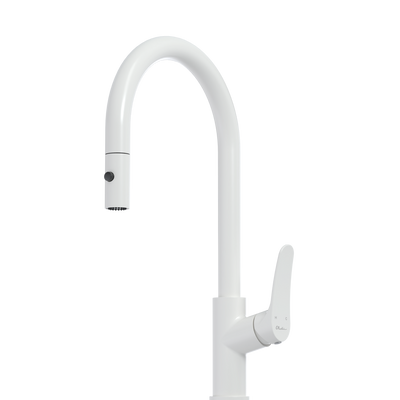OLIVERI VERONA LEAD FREE PULL OUT GOOSE NECK SPRAY MIXER 431MM WHITE