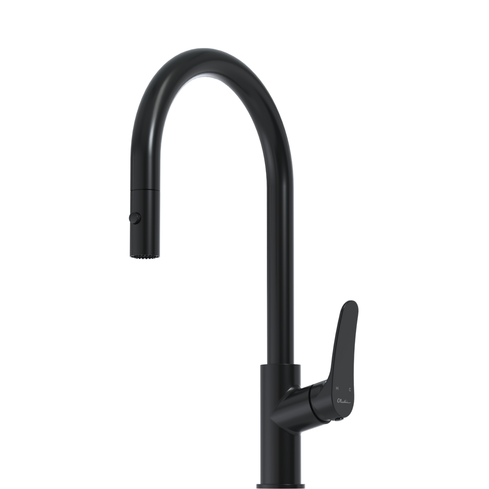 OLIVERI VERONA PULL OUT GOOSE NECK SPRAY MIXER 431MM MATTE BLACK
