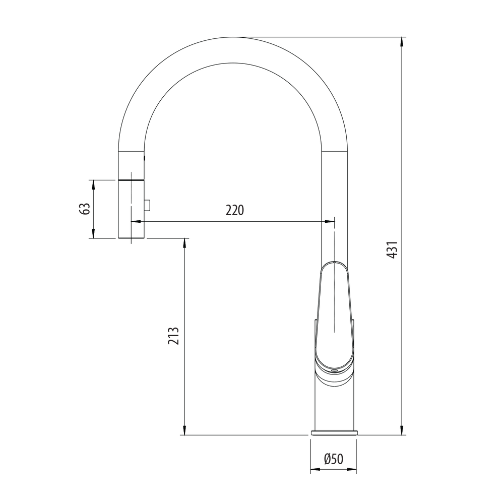 OLIVERI VERONA PULL OUT GOOSE NECK SPRAY MIXER 431MM MATTE BLACK