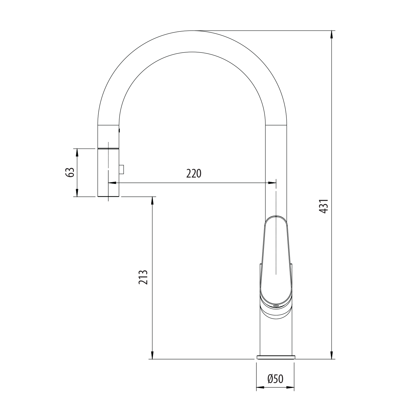 OLIVERI VERONA LEAD FREE PULL OUT GOOSE NECK SPRAY MIXER 431MM CHROME
