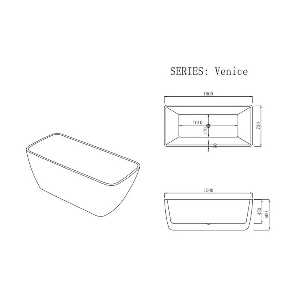 MERCIO VENICE FREESTANDING BATHTUB GLOSS WHITE 1500MM