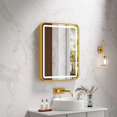MERCIO VENUS FRAMED RECTANGULAR LED MIRROR BRUSHED GOLD 600X750MM