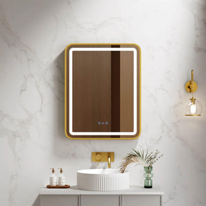 MERCIO VENUS FRAMED RECTANGULAR LED MIRROR BRUSHED GOLD 600X750MM