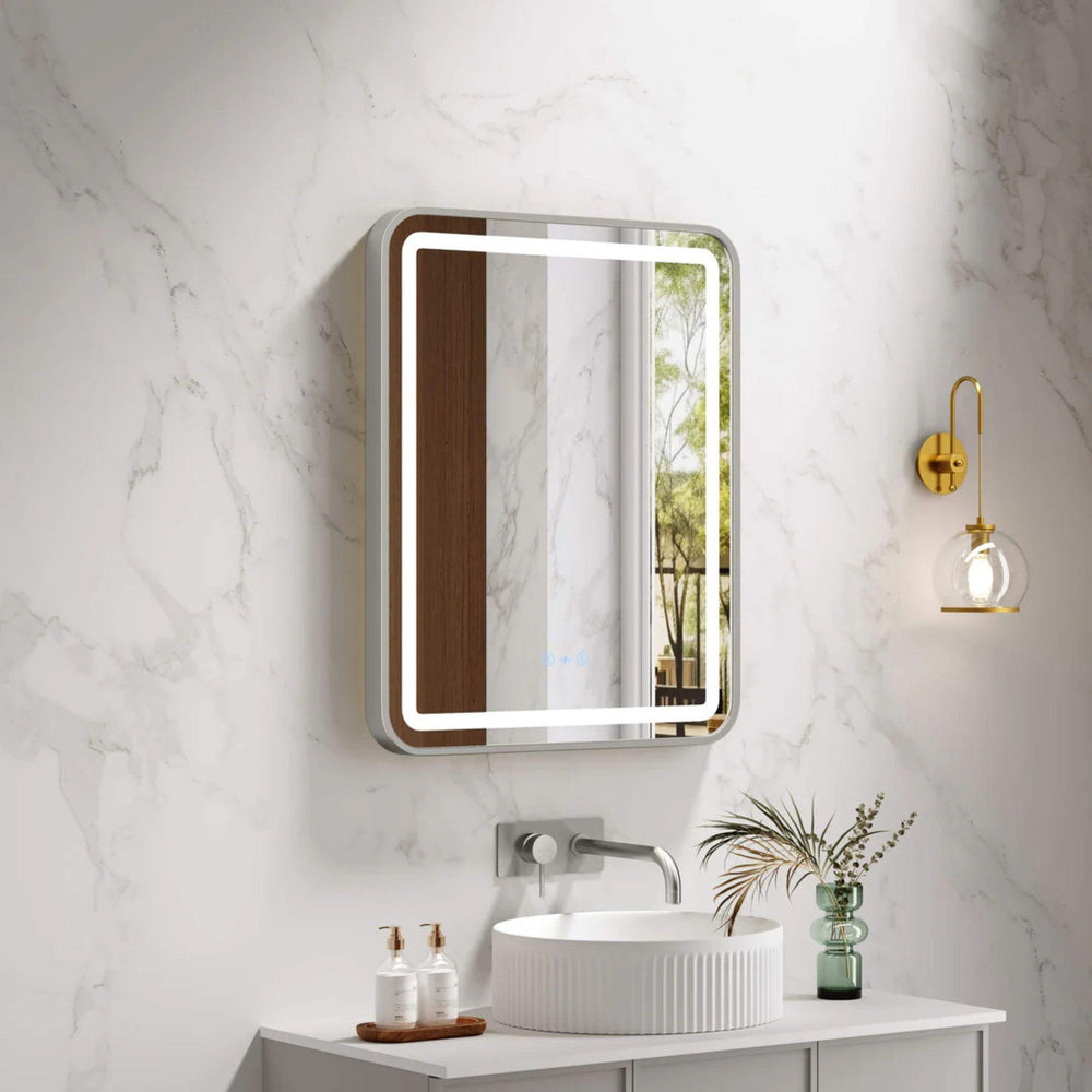 MERCIO VENUS FRAMED RECTANGULAR LED MIRROR BRUSHED NICKEL 600X750MM
