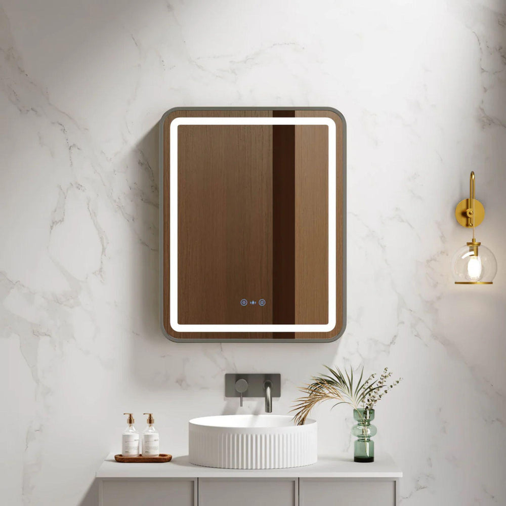 MERCIO VENUS FRAMED RECTANGULAR LED MIRROR GUN METAL 600X750MM